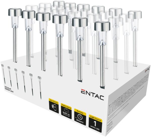 Entac Kerti Szolár Lámpa 360mm Rozsdamentes acél 1 LED 24/kínáló | BR (SKU:EGSL-SS1LT40-PDQ) Fémházas egyszerű