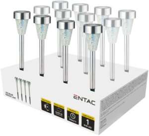 Entac Kerti Szolár Lámpa 400mm Rozsdamentes acél Mozaik Üveg 1 LED 12/kínáló | BR (SKU:EGSL-SS1LC40-PDQ) Fémházas egyszerű