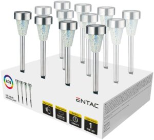 Entac Kerti Szolár Lámpa 400mm Rozsdamentes acél Mozaik Üveg 1 LED RGB 12/kínáló | BR (SKU:EGSL-SS1LC40RGB-PDQ) Fémházas egyszerű