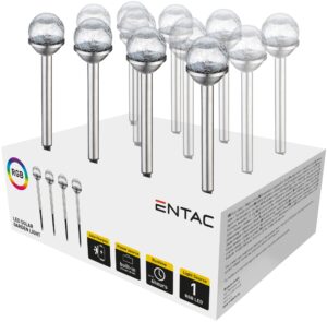 Entac Kerti Szolár Lámpa 400mm Rozsdamentes acél Üveg fej 1 LED RGB 12/kínáló | BR (SKU:EGSL-SS1LCG40RGB-PDQ) Fémházas egyszerű