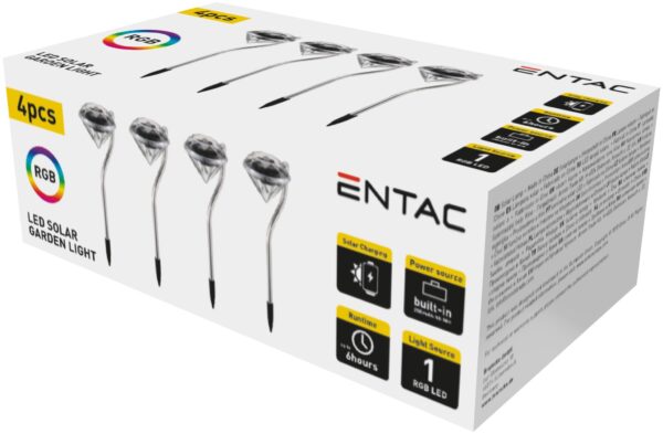 Entac Kerti Szolár Lámpa 300mm RGB Rozsdamentes Acél Kristály forma 1 LED 4/doboz | BR (SKU:EGSL-SS1LCR30RGB-I4) Formák