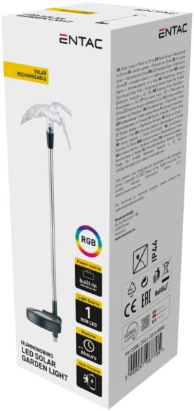 Entac Kerti Szolár Lámpa 340mm RGB Rozsdamentes acél kolibri forma | BR (SKU:EGSL-SS1LHB80) Szolár lámpák Entac Kerti Szolár Lámpa 340mm RGB Rozsdamentes acél kolibri forma | BR (SKU:EGSL-SS1LHB80) Szolár lámpák
