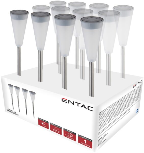 Entac Kerti Szolár Lámpa 380mm Rozsdamentes Acél 1 LED 12/kínáló | BR (SKU:EGSL-SS1LT38-PDQ) Szolár lámpák