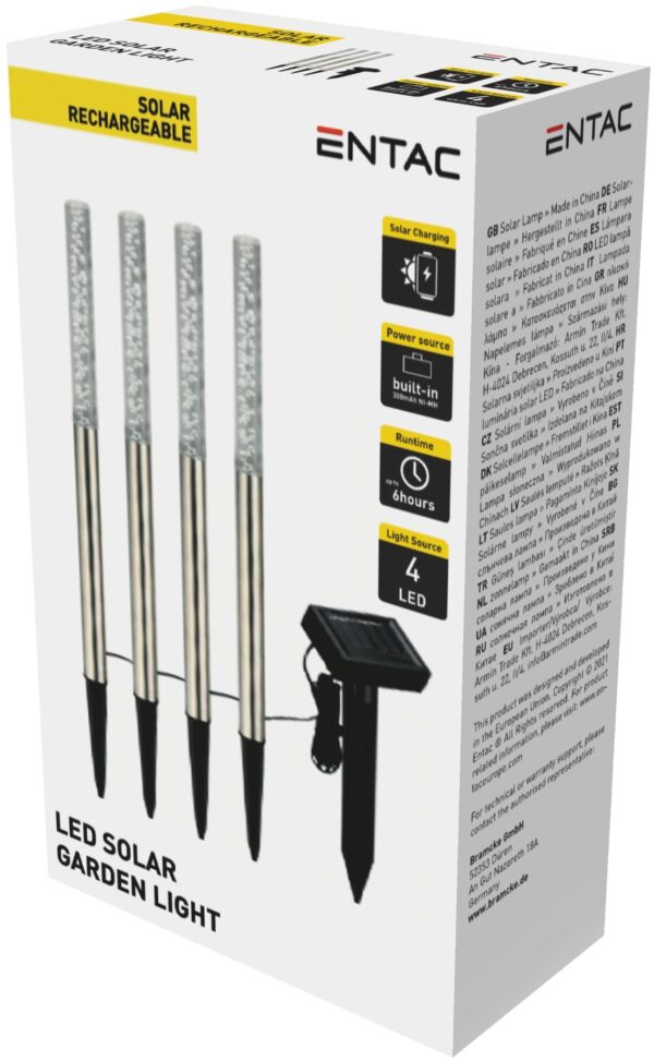 Entac Kerti Szolár Lámpa 470mm Rozsdamentes acél 4 LED | BR (SKU:EGSL-SS1LT47-S4) Formák