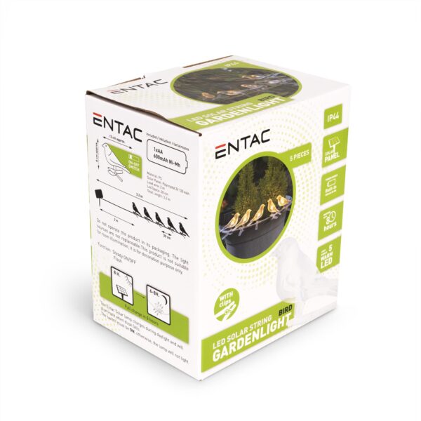 Entac Kerti Szolár Lámpa, Madár alakú, 1.5m LED zsinór, 5db WW LED | BR (SKU:EGSS-P5WW-3.5-B) Formák
