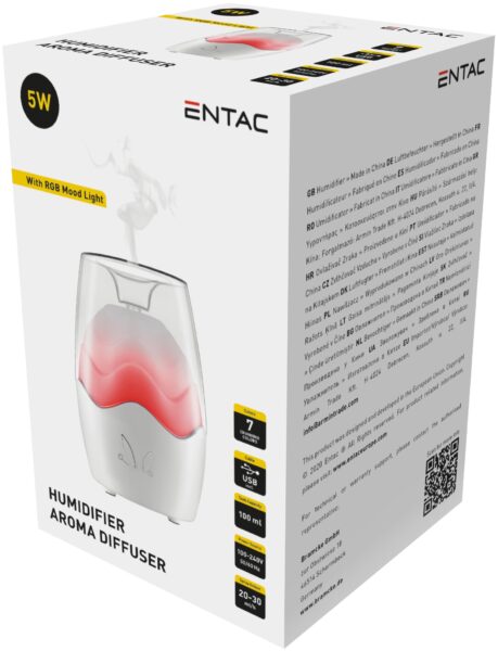 Entac Aromaterápiás Párásító RGB Hangulatfénnyel 100ml 5W | BR (SKU:EHEL-100ML-5W) Párásítás és páramentesítés