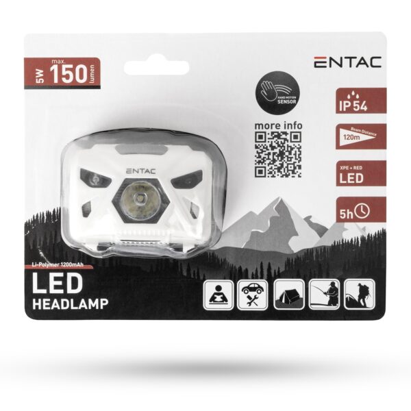 Entac Fejlámpa 5W Szenzoros XPE+Piros fény, Fehér | BR (SKU:EHL-5W-PW-S) Fejlámpa