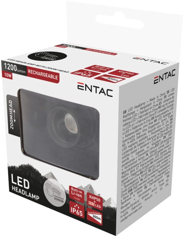 Entac Fejlámpa Fókuszálható Szenzoros 10W XHP50+RED | BR (SKU:EHL-ZH-10W-R) Fejlámpa