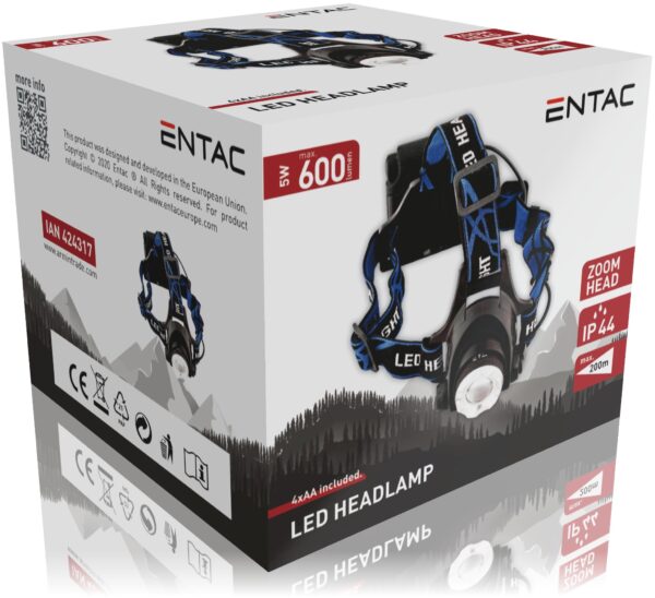 Entac Fejlámpa Fókuszálható 5W Alu + 4db AgfaPhoto HD | BR (SKU:EHL-ZOOM-5W-ALU-AHD) Fejlámpa