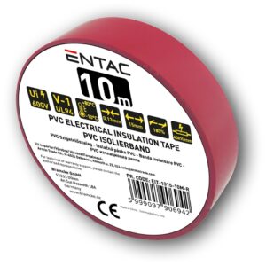 Entac Szigetelőszalag 0.13x15mm Piros 10m | BR (SKU:EIT-1315-10M-R) Szigetelőszalag