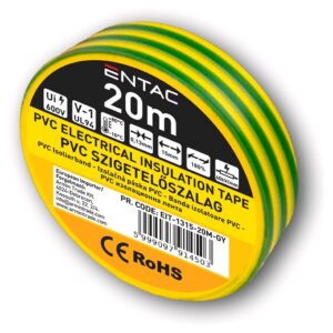 Entac Szigetelőszalag 0.13x15mm Zöld-Sárga 20m | BR (SKU:EIT-1315-20M-GY) Szigetelőszalag