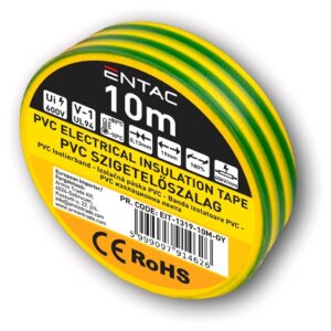 Entac Szigetelőszalag 0.13x19mm Zöld-Sárga 10m | BR (SKU:EIT-1319-10M-GY) Szigetelőszalag