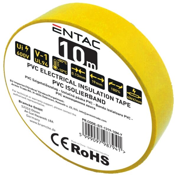 Entac Szigetelőszalag 0.13x19mm Citromsárga 10m | BR (SKU:EIT-1319-10M-Y) Szigetelőszalag Entac Szigetelőszalag 0.13x19mm Citromsárga 10m | BR (SKU:EIT-1319-10M-Y) Szigetelőszalag