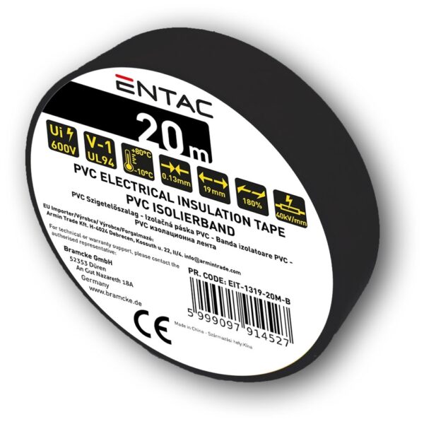 Entac Szigetelőszalag 0.13x19mm Fekete 20m | BR (SKU:EIT-1319-20M-B) Szigetelőszalag Entac Szigetelőszalag 0.13x19mm Fekete 20m | BR (SKU:EIT-1319-20M-B) Szigetelőszalag