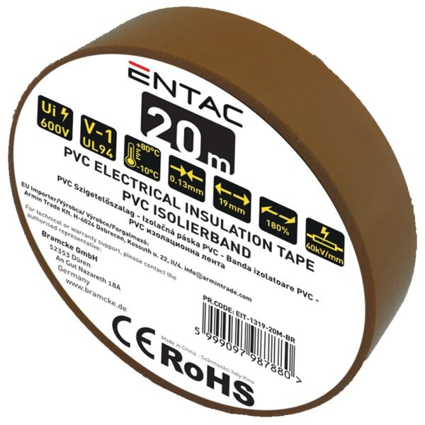 Entac Szigetelőszalag 0.13x19mm Barna 20m | BR (SKU:EIT-1319-20M-BR) Szigetelőszalag