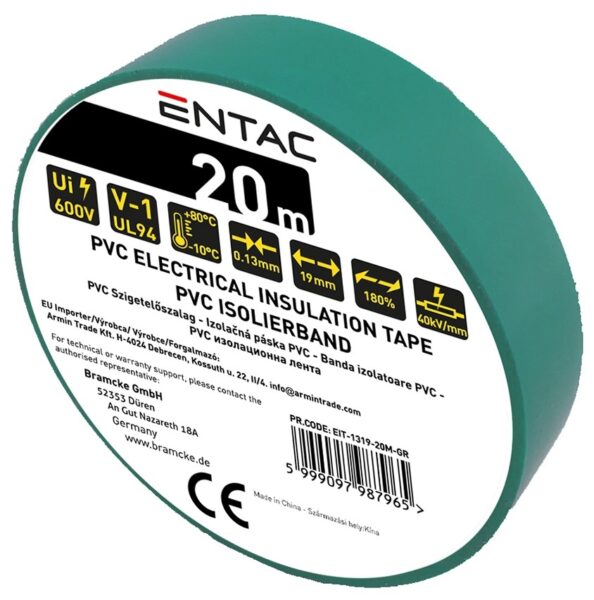 Entac Szigetelőszalag 0.13x19mm Zöld 20m | BR (SKU:EIT-1319-20M-GR) Szigetelőszalagok Entac Szigetelőszalag 0.13x19mm Zöld 20m | BR (SKU:EIT-1319-20M-GR) Szigetelőszalagok