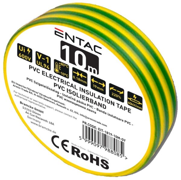 Entac Szigetelőszalag 0.18x19mm Zöld-Sárga 10m | BR (SKU:EIT-1819-10M-GY) Szigetelőszalag Entac Szigetelőszalag 0.18x19mm Zöld-Sárga 10m | BR (SKU:EIT-1819-10M-GY) Szigetelőszalag