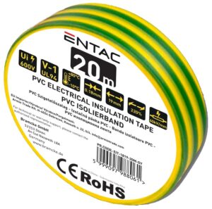 Entac Szigetelőszalag 0.18x19mm Zöld-Sárga 20m | BR (SKU:EIT-1819-20M-GY) Szigetelőszalag