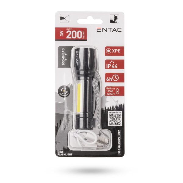 Entac Mini Elemlámpa 3W XPE Újratölthető | BR (SKU:EMFL-3W-XPE-R) Elemlámpa