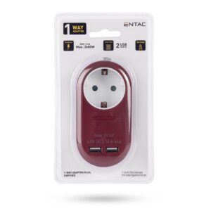 Entac Hálózati Adapter 1 Földelt Aljzat és 2 USB (össz. 2.1A) Burgundi vörös | BR (SKU:EPAG-1EE-2USB-BR) Hálózati adapter