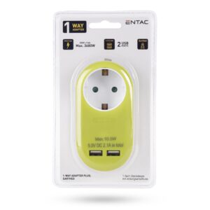 Entac Hálózati Adapter 1 Földelt Aljzat és 2 USB (össz. 2.1A) Lime | BR (SKU:EPAG-1EE-2USB-L) Hálózati adapter