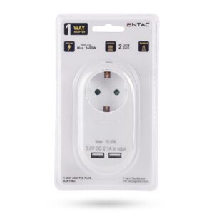Entac Hálózati Adapter 1 Földelt Aljzat és 2 USB (össz. 2.1A) Fehér | BR (SKU:EPAG-1EE-2USB-W) Hálózati adapter