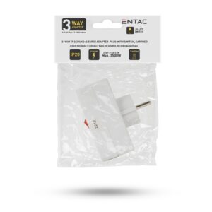 Entac Hálózati Adapter 3 Aljzat (1 Földelt, 2 Euro) Kapcsolóval | BR (SKU:EPAG-1EE2E-SW) Hálózati adapter