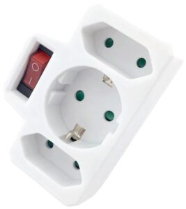 Entac Hálózati Adapter 3 Aljzat (1 Földelt, 2 Euro) Kapcsolóval | BR (SKU:EPAG-1EE2E-SW) Hálózati adapter