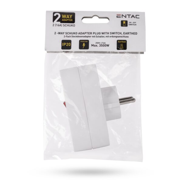 Entac Hálózati Adapter 2 Aljzat (2 Földelt) Kapcsolóval | BR (SKU:EPAG-2EE-SW) Hálózati adapter