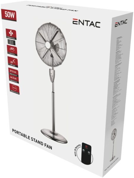 Entac Hordozható Fém Álló Ventilátor 50W Távirányítóval | BR (SKU:EPMSF-50W-RC) Ventilátorok