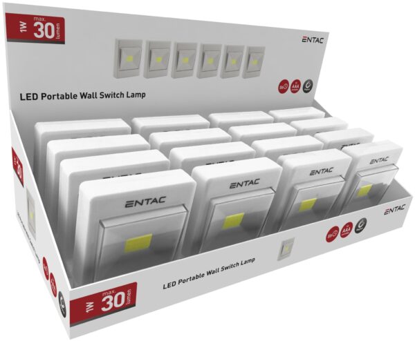 Entac Hordozható Fali Kapcsoló Lámpa 1W LED (16db / kínáló) | BR (SKU:EPWSL-1W-LED) Elemlámpa