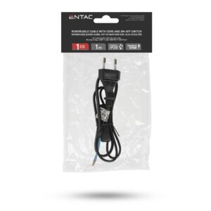 Entac Szerelhető hálózati kábel 2G0.75 100cm, Kétállású kapcsolóval, Fehér | BR (SKU:ERWC20-1S-W) Szerelhetőek