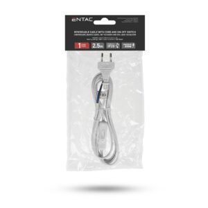 Entac Szerelhető hálózati kábel 2G0.75 250cm, Kétállású kapcsolóval, Fekete | BR (SKU:ERWC20-2.5S-B)