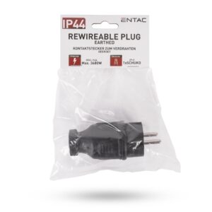 Entac Szerelhető hálózati kábel 3G1.5 1.5m Földelt Dugvillával Fekete IP44 | BR (SKU:ERWC1.5-1.5-B-IP44) Szerelhetőek