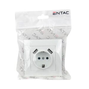 Entac Arnold süllyeszthető fali aljzat földelt + 2 USB 2.1A (össz.) Fehér | BR (SKU:ERWS1E2U-ARN-W) Aljzat