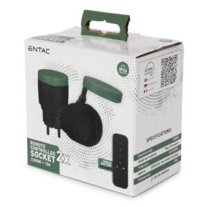 Entac Távirányítós IP44 Hálózati Adapter, 2 IP44 Aljzat/Távirányító | BR (SKU:ES-2S-RC-44) Hálózati adapter