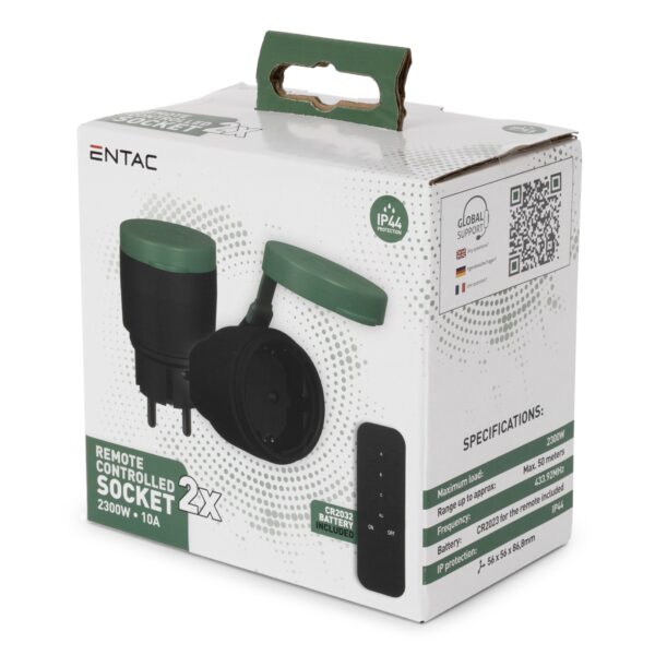 Entac Távirányítós IP44 Hálózati Adapter, 2 IP44 Aljzat/Távirányító | BR (SKU:ES-2S-RC-44) Hálózati adapter