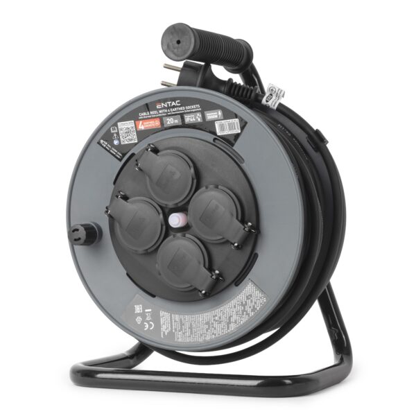 Entac French Type, IP44 Cable reel, 4 sockets, 3G1.5, 20m | BR (SKU:ESCR44F-20-3G1.5) Francia
