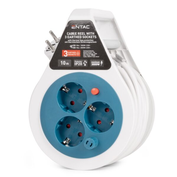 Entac Kábeldobos Hosszabbító 3 Foglalat 10m 3G1.5 MINI | BR (SKU:ESCRG3-10-3G1.5-MINI) IP20