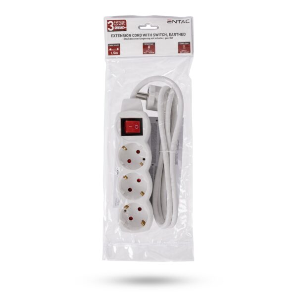 Entac S1 Elosztó 3 Foglalat Kapcsolóval 1,5m 3G1.5 | BR (SKU:ESE1.5G3-1.5-SW) Kapcsolós