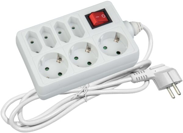 Entac M1 Elosztó 7 Foglalat Kapcsolóval 3x16A 4×2.5A 1,5m 3G1.5 | BR (SKU:ESE1.5G3X4-1.5-SW) Kapcsolós