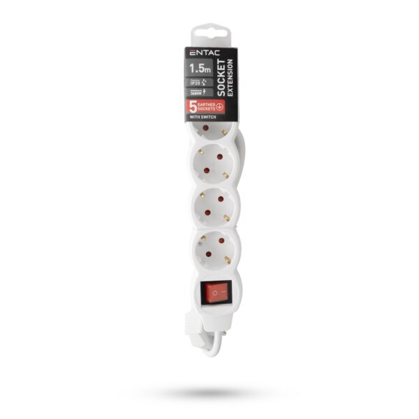 Entac S1 Elosztó 5 Foglalat Kapcsolóval 1,5m 3G1.5 | BR (SKU:ESE1.5G5-1.5-SW) Kapcsolós