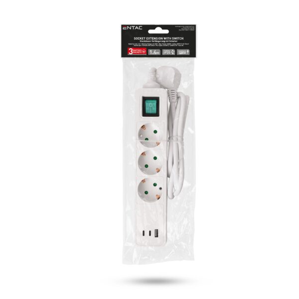 Entac S1 Elosztó 3 Foglalat Kapcsolóval 1,4m 3G1.5 2xUSB-C 1xUSB-A | BR (SKU:ESE1.5G3-1.4-SW-USBA-2USBC) Kapcsolós Entac S1 Elosztó 3 Foglalat Kapcsolóval 1,4m 3G1.5 2xUSB-C 1xUSB-A | BR (SKU:ESE1.5G3-1.4-SW-USBA-2USBC) Kapcsolós