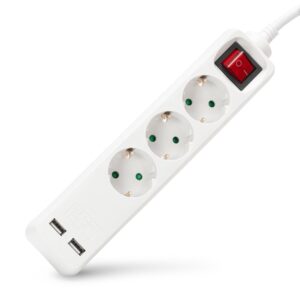 Entac S1 Elosztó 3 Foglalat Kapcsolóval 1,5m 3G1.5 2 USB | BR (SKU:ESE1.5G3-1.5-SW-USB) Kapcsolós