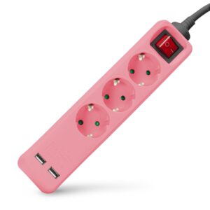 Entac S1 Elosztó 3 Foglalat Kapcsolóval 1,5m 3G1.5 2 USB Pink | BR (SKU:ESE1.5G3-1.5-SW-USB-P) Kapcsolós