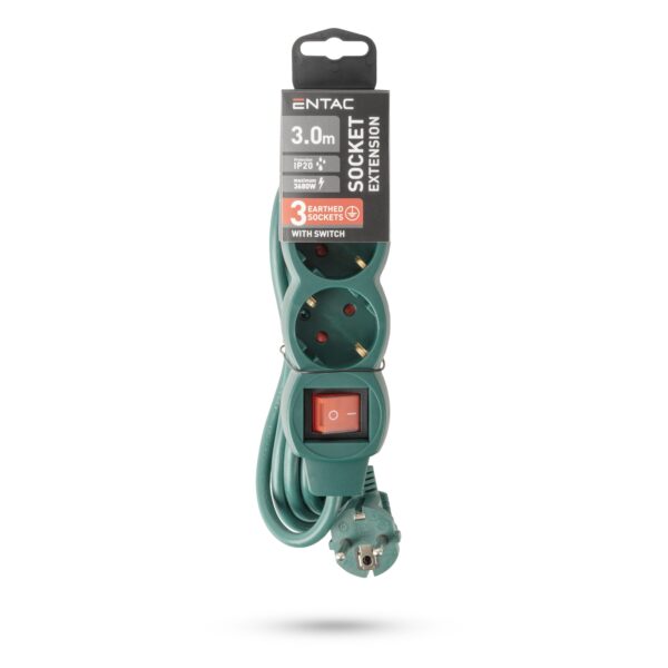 Entac S1 Elosztó 3 Foglalat Kapcsolóval 3m 3G1.5 Zöld | BR (SKU:ESE1.5G3-3-SW-G) Kapcsolós Entac S1 Elosztó 3 Foglalat Kapcsolóval 3m 3G1.5 Zöld | BR (SKU:ESE1.5G3-3-SW-G) Kapcsolós