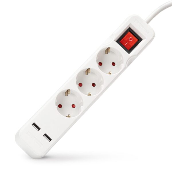 Entac S1 Elosztó 3 Foglalat Kapcsolóval 3m 3G1.5 2 USB | BR (SKU:ESE1.5G3-3-SW-USB) Kapcsolós