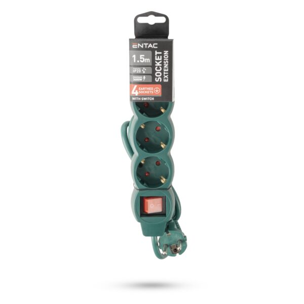 Entac S1 Elosztó 4 Foglalat Kapcsolóval 1,5m 3G1.5, Zöld | BR (SKU:ESE1.5G4-1.5-SW-G) Kapcsolós Entac S1 Elosztó 4 Foglalat Kapcsolóval 1,5m 3G1.5, Zöld | BR (SKU:ESE1.5G4-1.5-SW-G) Kapcsolós
