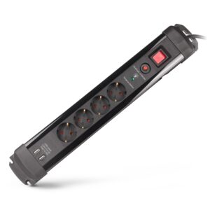 Entac Elosztó 4 Foglalat és 2xUSB-A Kapcsolóval 2m 3G1.5 Túlfesz.védelemmel | BR (SKU:ESE1.5G4-2-USB-SW-SP) Kapcsolós