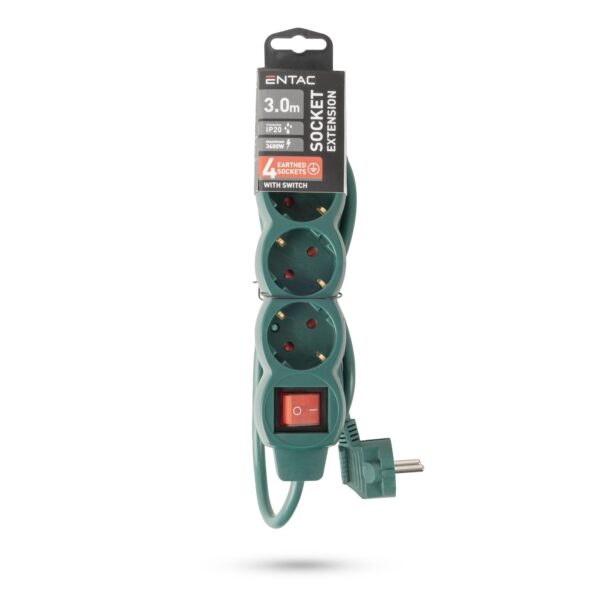 Entac S1 Elosztó 4 Foglalat Kapcsolóval 3m 3G1.5, Zöld | BR (SKU:ESE1.5G4-3-SW-G) Kapcsolós Entac S1 Elosztó 4 Foglalat Kapcsolóval 3m 3G1.5, Zöld | BR (SKU:ESE1.5G4-3-SW-G) Kapcsolós